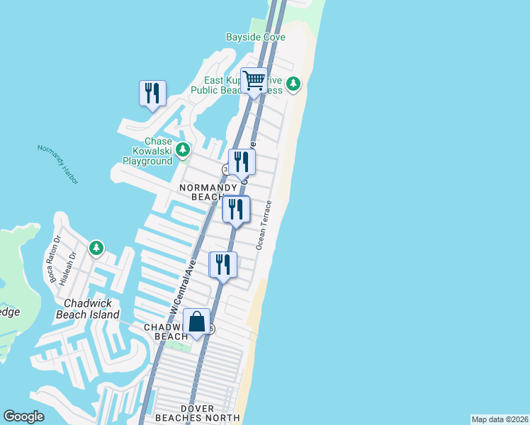 map of restaurants, bars, coffee shops, grocery stores, and more near 3665 Ocean Terrace in Lavallette