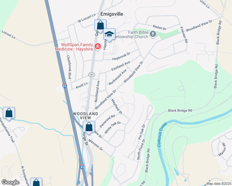 map of restaurants, bars, coffee shops, grocery stores, and more near 378 Woodland View Drive in York