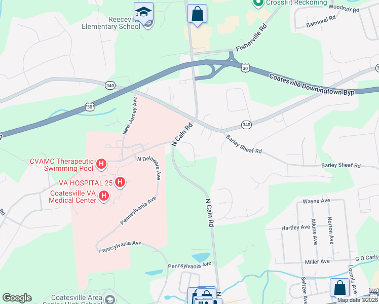 map of restaurants, bars, coffee shops, grocery stores, and more near 1804 Ridgeview Drive in Coatesville