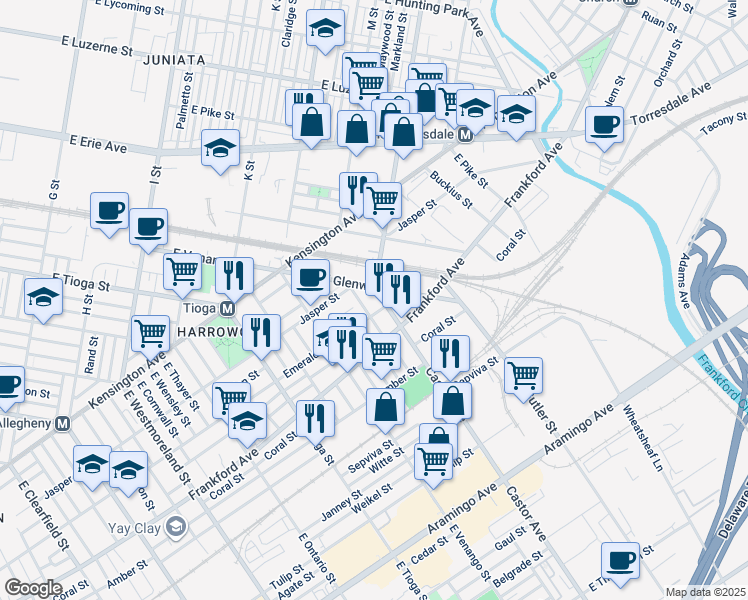 map of restaurants, bars, coffee shops, grocery stores, and more near 1934 Castor Avenue in Philadelphia
