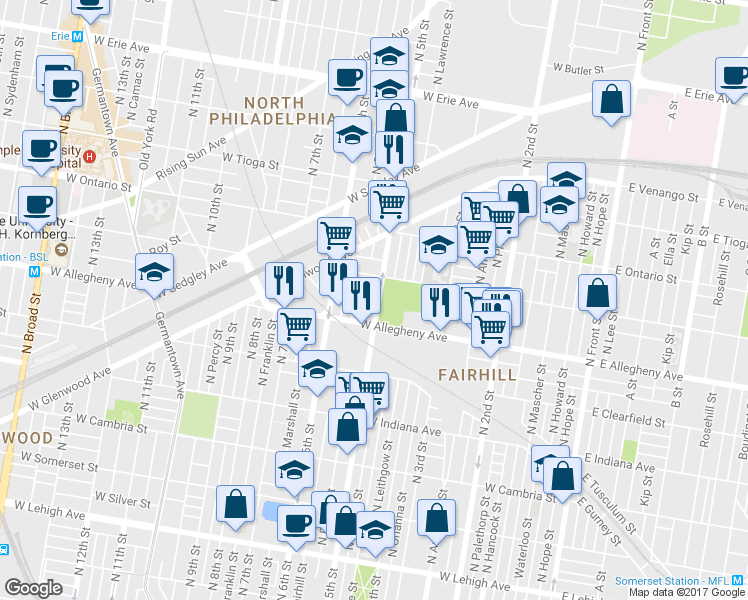map of restaurants, bars, coffee shops, grocery stores, and more near 3228 North 5th Street in Philadelphia