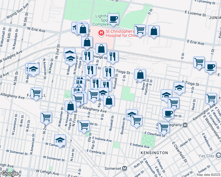 map of restaurants, bars, coffee shops, grocery stores, and more near 312 East Thayer Street in Philadelphia