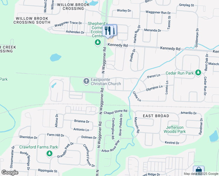 map of restaurants, bars, coffee shops, grocery stores, and more near 8060 Crete Lane in Blacklick