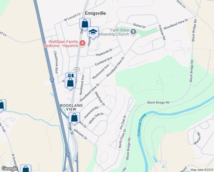 map of restaurants, bars, coffee shops, grocery stores, and more near 378 Woodland View Drive in York
