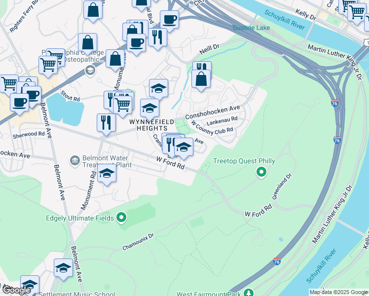 map of restaurants, bars, coffee shops, grocery stores, and more near 2649 Daphne Road in Philadelphia