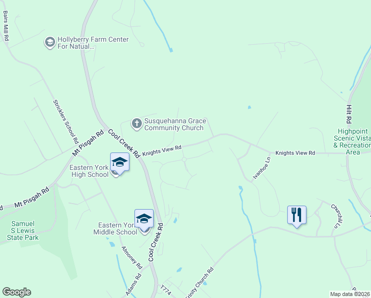 map of restaurants, bars, coffee shops, grocery stores, and more near 1136-1138 Knights View Rd in Wrightsville