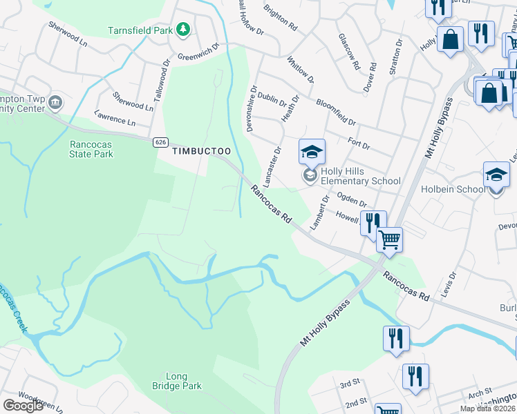 map of restaurants, bars, coffee shops, grocery stores, and more near 858 Rancocas Road in Westampton
