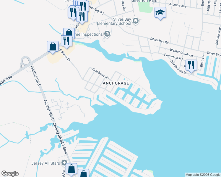 map of restaurants, bars, coffee shops, grocery stores, and more near 30 Clarkson Drive in Toms River