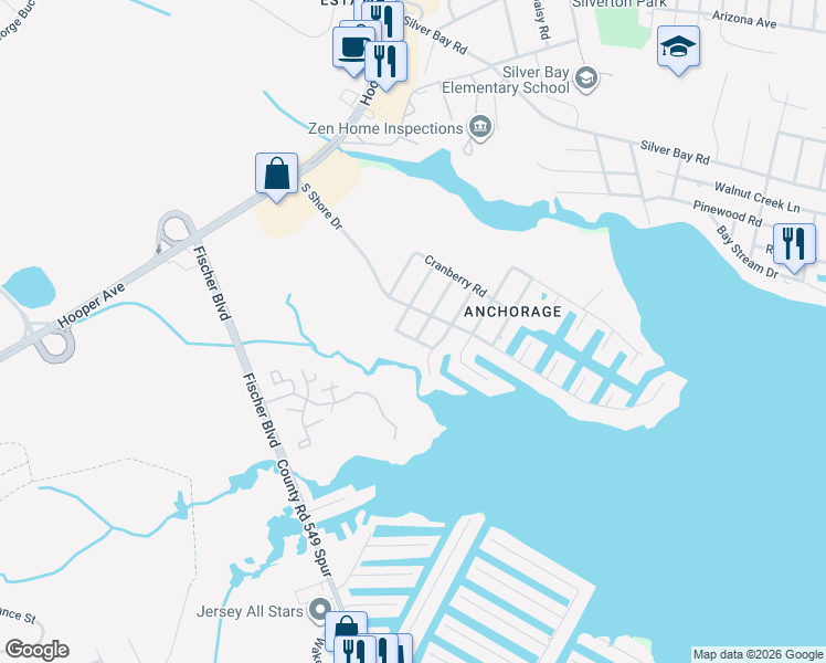 map of restaurants, bars, coffee shops, grocery stores, and more near 20 Pine Brook Drive in Toms River