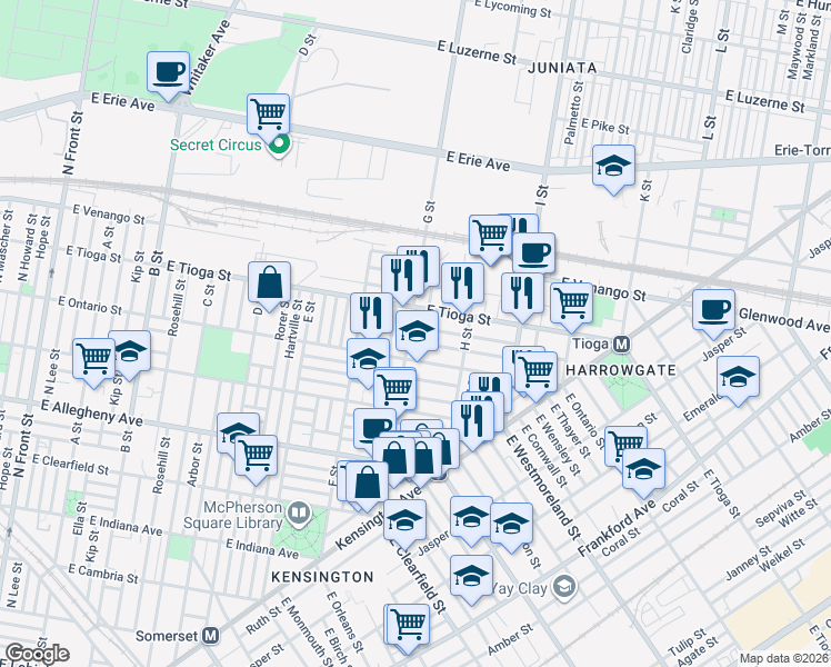 map of restaurants, bars, coffee shops, grocery stores, and more near 816 East Schiller Street in Philadelphia