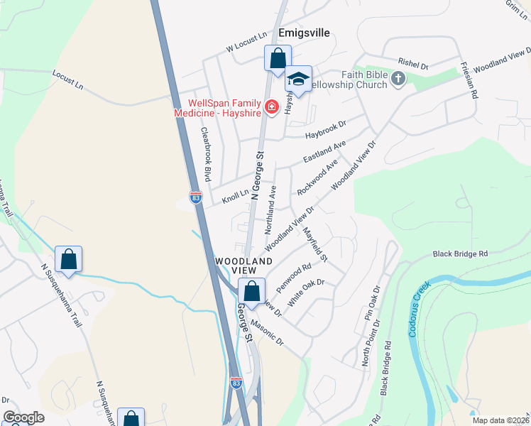 map of restaurants, bars, coffee shops, grocery stores, and more near 2465 Northland Avenue in York