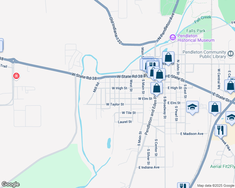 map of restaurants, bars, coffee shops, grocery stores, and more near 214 Franklin Street in Pendleton
