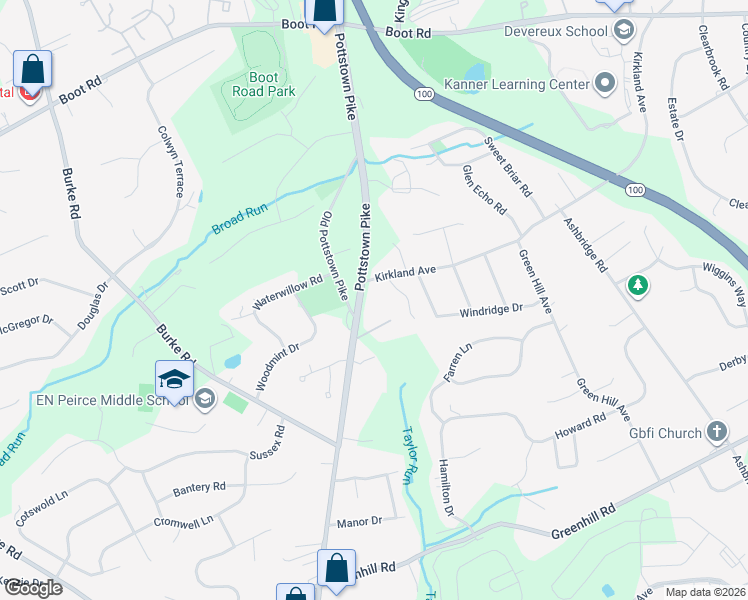 map of restaurants, bars, coffee shops, grocery stores, and more near 1341 Pottstown Pike in West Chester