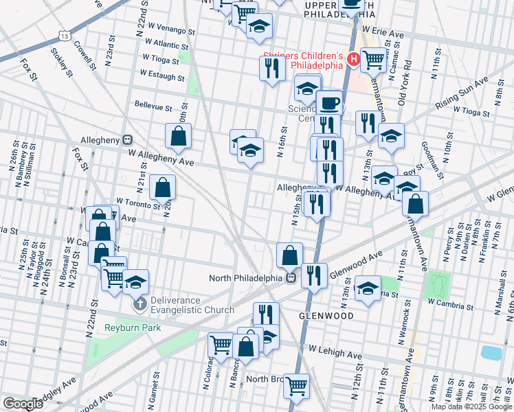 map of restaurants, bars, coffee shops, grocery stores, and more near 3101 North Chadwick Street in Philadelphia