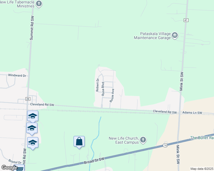 map of restaurants, bars, coffee shops, grocery stores, and more near 404 Doris Road in Pataskala