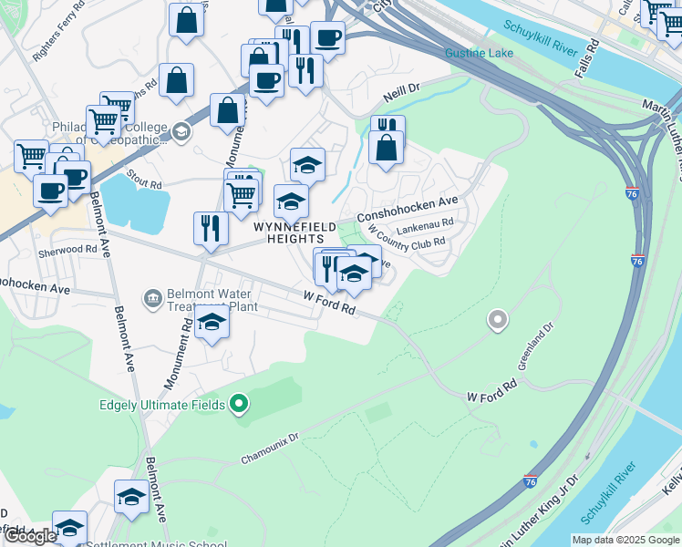 map of restaurants, bars, coffee shops, grocery stores, and more near 3964 Lankenau Avenue in Philadelphia