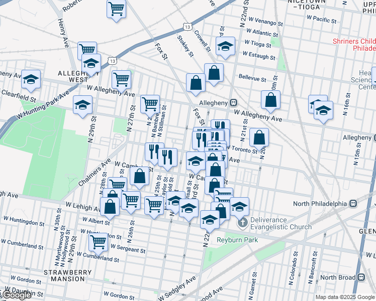 map of restaurants, bars, coffee shops, grocery stores, and more near 3000 Judson Street in Philadelphia