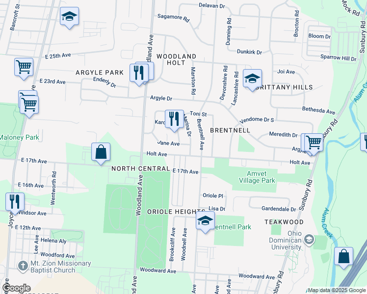 map of restaurants, bars, coffee shops, grocery stores, and more near 2093 Jane Avenue in Columbus