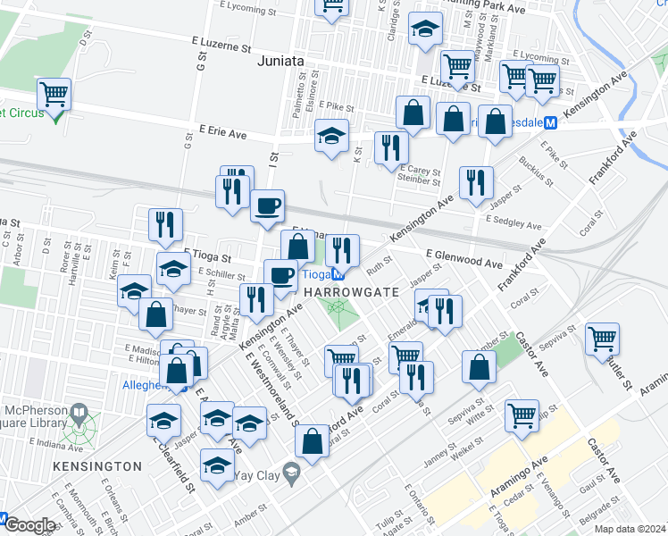 map of restaurants, bars, coffee shops, grocery stores, and more near in Philadelphia
