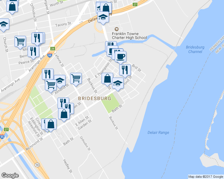 map of restaurants, bars, coffee shops, grocery stores, and more near 4702 Richmond Street in Philadelphia