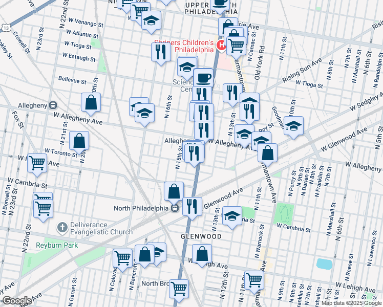 map of restaurants, bars, coffee shops, grocery stores, and more near 3124 North Rosewood Street in Philadelphia