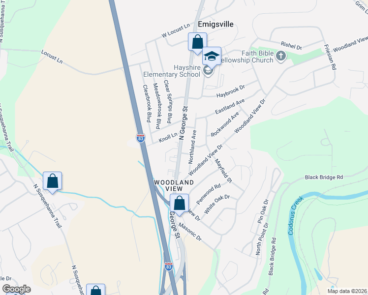 map of restaurants, bars, coffee shops, grocery stores, and more near 2500 Pennsylvania 181 in York