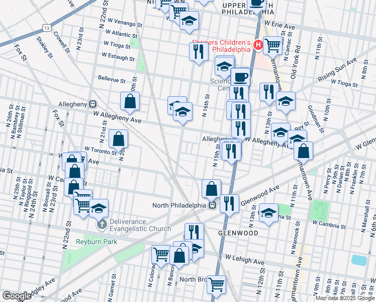 map of restaurants, bars, coffee shops, grocery stores, and more near 3107 North Chadwick Street in Philadelphia