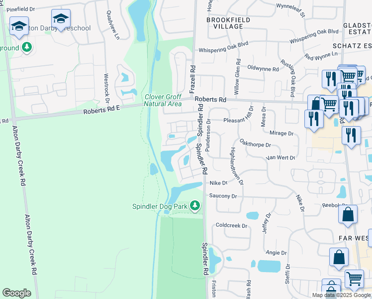 map of restaurants, bars, coffee shops, grocery stores, and more near 2571 Quarry Stone Drive in Hilliard