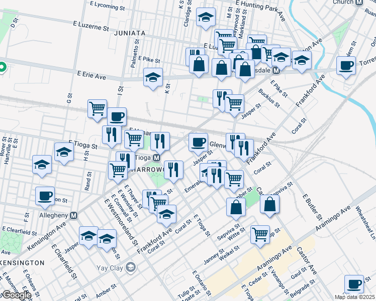 map of restaurants, bars, coffee shops, grocery stores, and more near 1838 East Venango Street in Philadelphia