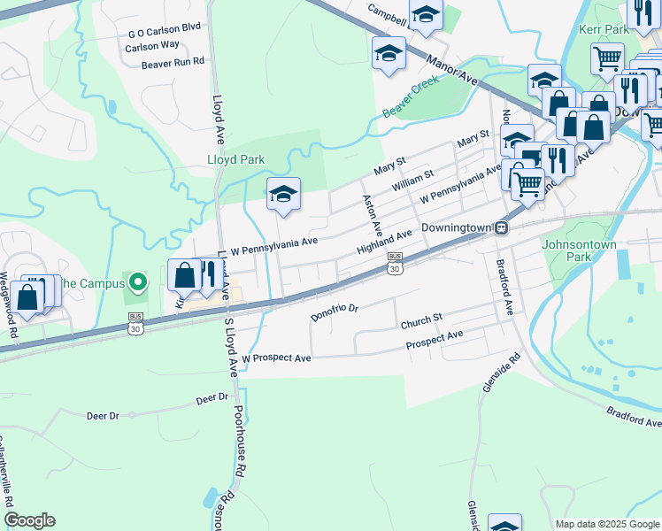 map of restaurants, bars, coffee shops, grocery stores, and more near 8 Rock Raymond Road in Downingtown