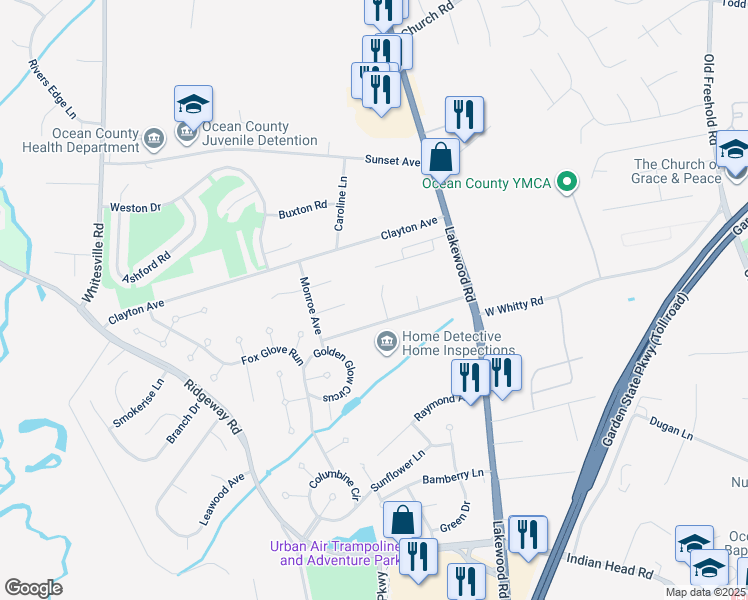 map of restaurants, bars, coffee shops, grocery stores, and more near 109 Kristjan Court in Toms River