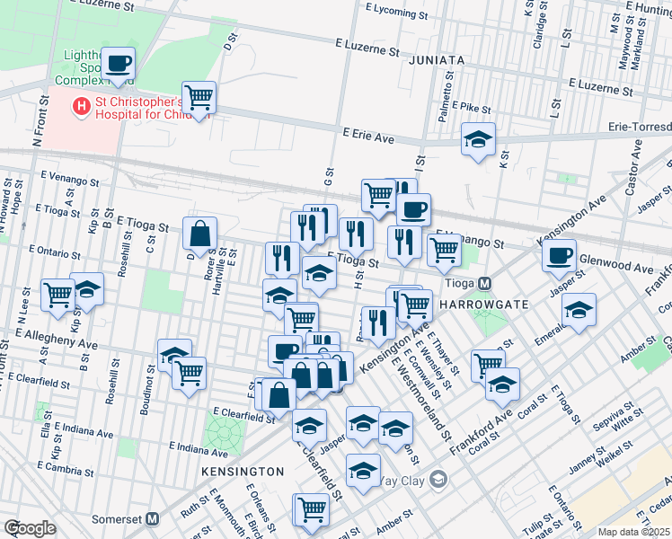 map of restaurants, bars, coffee shops, grocery stores, and more near 831 East Schiller Street in Philadelphia
