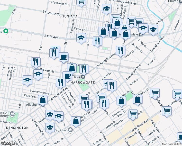 map of restaurants, bars, coffee shops, grocery stores, and more near 3540 Ruth Street in Philadelphia