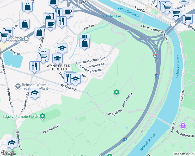 map of restaurants, bars, coffee shops, grocery stores, and more near 3712 Mimi Circle in Philadelphia