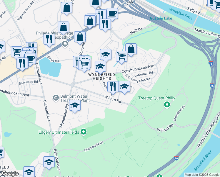 map of restaurants, bars, coffee shops, grocery stores, and more near in Philadelphia