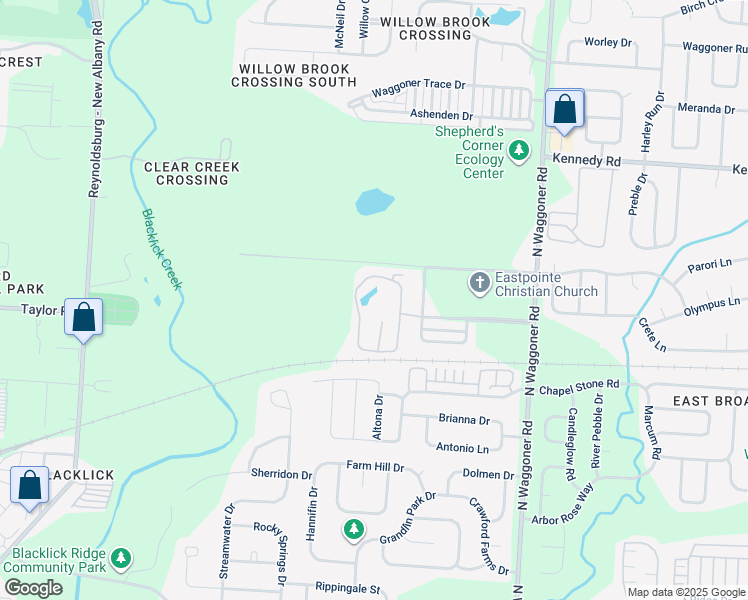 map of restaurants, bars, coffee shops, grocery stores, and more near 676 Acorn Grove Drive in Blacklick