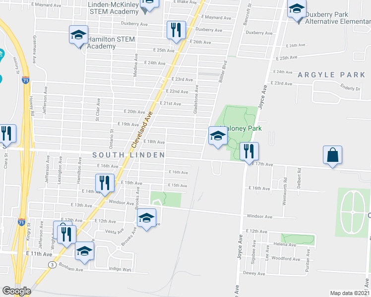 map of restaurants, bars, coffee shops, grocery stores, and more near 1356 East 17th Avenue in Columbus