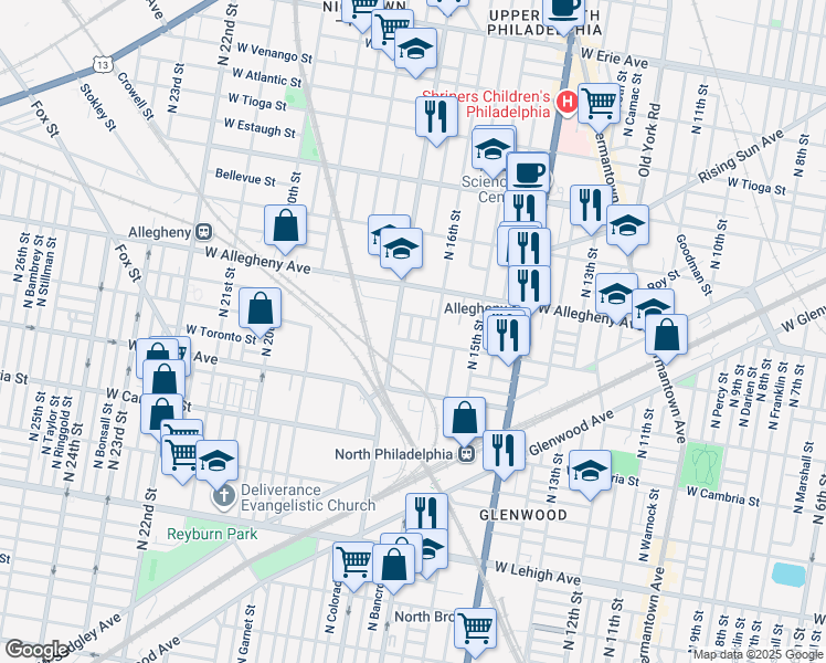 map of restaurants, bars, coffee shops, grocery stores, and more near 3111 North Chadwick Street in Philadelphia