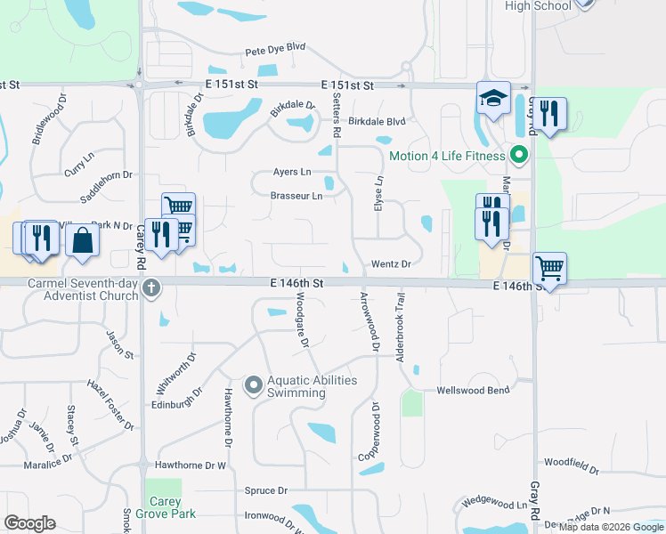 map of restaurants, bars, coffee shops, grocery stores, and more near 4029 Rachel Lane in Carmel