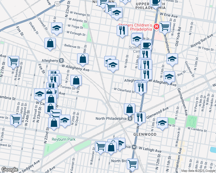 map of restaurants, bars, coffee shops, grocery stores, and more near 3044 N 17th St in Philadelphia