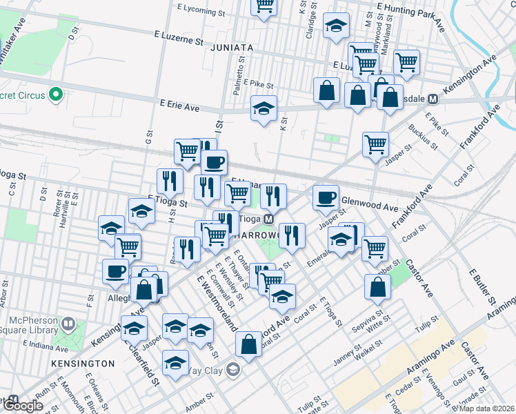 map of restaurants, bars, coffee shops, grocery stores, and more near in Philadelphia