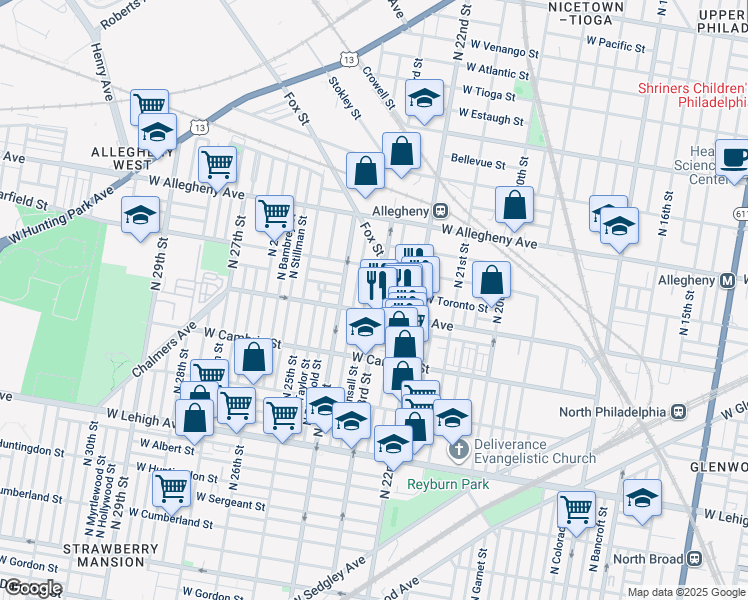 map of restaurants, bars, coffee shops, grocery stores, and more near 3014 North 23rd Street in Philadelphia