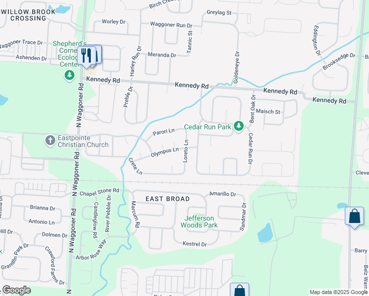 map of restaurants, bars, coffee shops, grocery stores, and more near 705 Loreto Lane in Blacklick