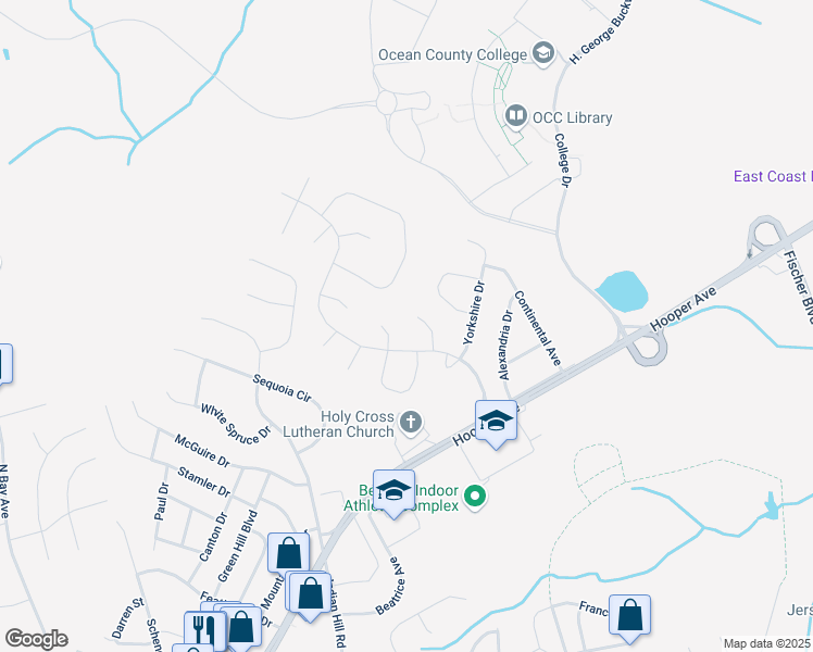 map of restaurants, bars, coffee shops, grocery stores, and more near 16 Cambridge Court in Toms River