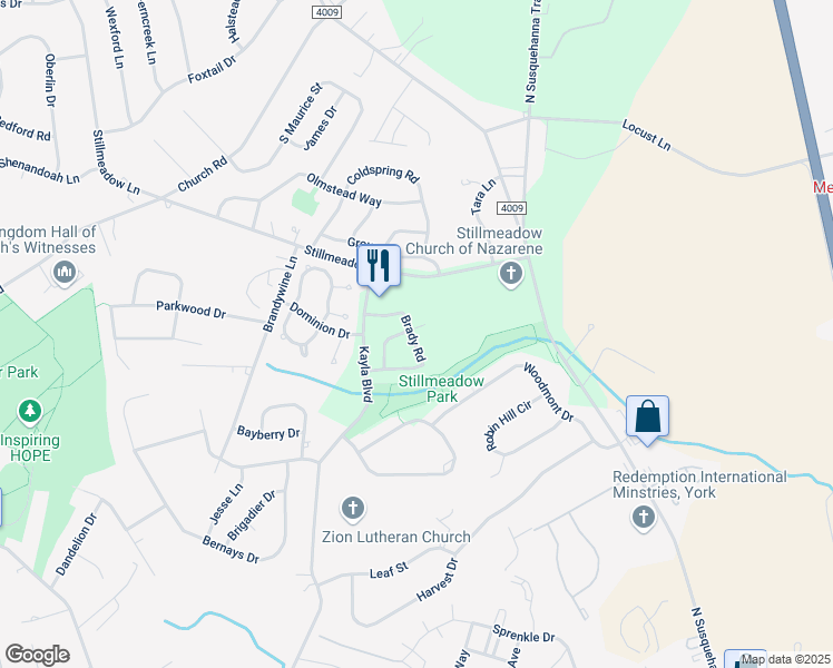 map of restaurants, bars, coffee shops, grocery stores, and more near 592 Hayley Road in York