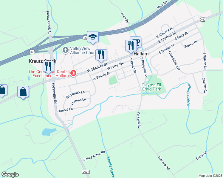 map of restaurants, bars, coffee shops, grocery stores, and more near 284 Orange Street in York