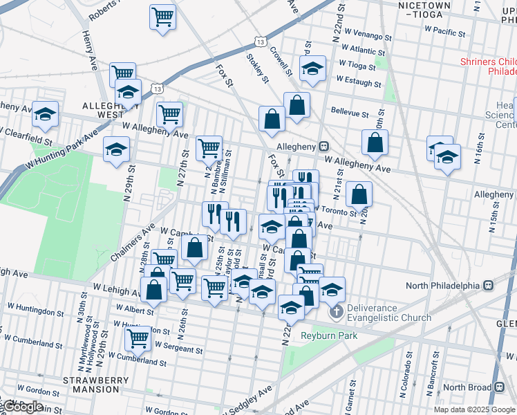 map of restaurants, bars, coffee shops, grocery stores, and more near 3011 North 24th Street in Philadelphia