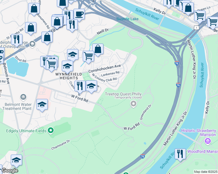 map of restaurants, bars, coffee shops, grocery stores, and more near 2665 Wentworth Road in Philadelphia