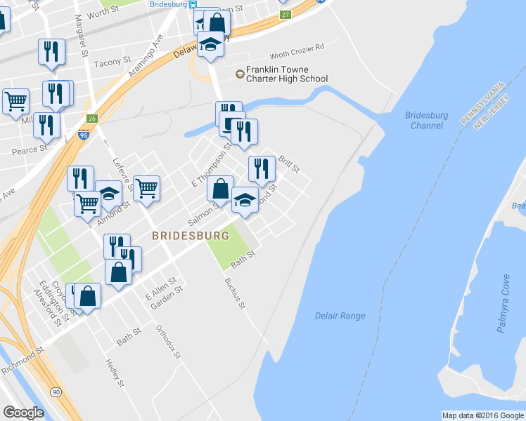 map of restaurants, bars, coffee shops, grocery stores, and more near 2815 Kirkbride Street in Philadelphia