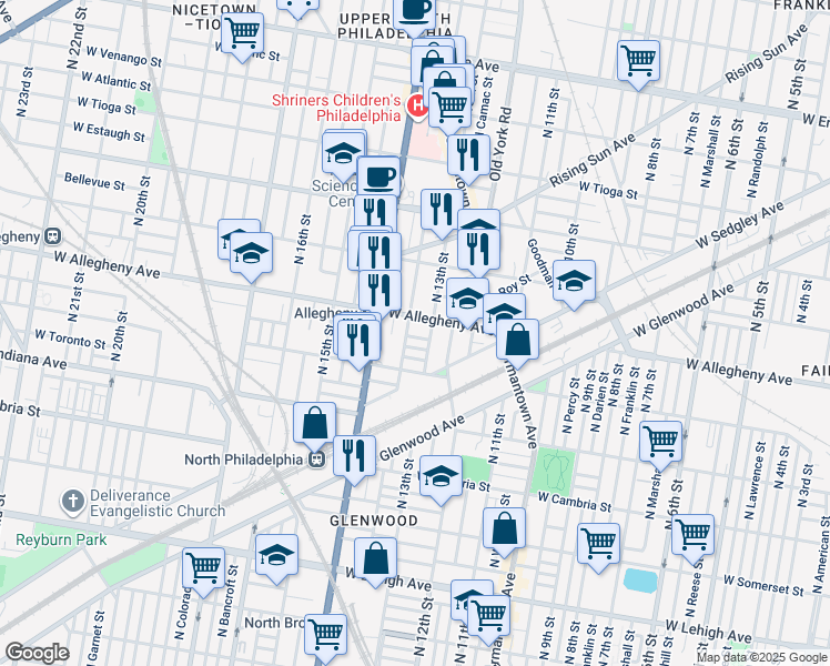 map of restaurants, bars, coffee shops, grocery stores, and more near 1319 West Wishart Street in Philadelphia